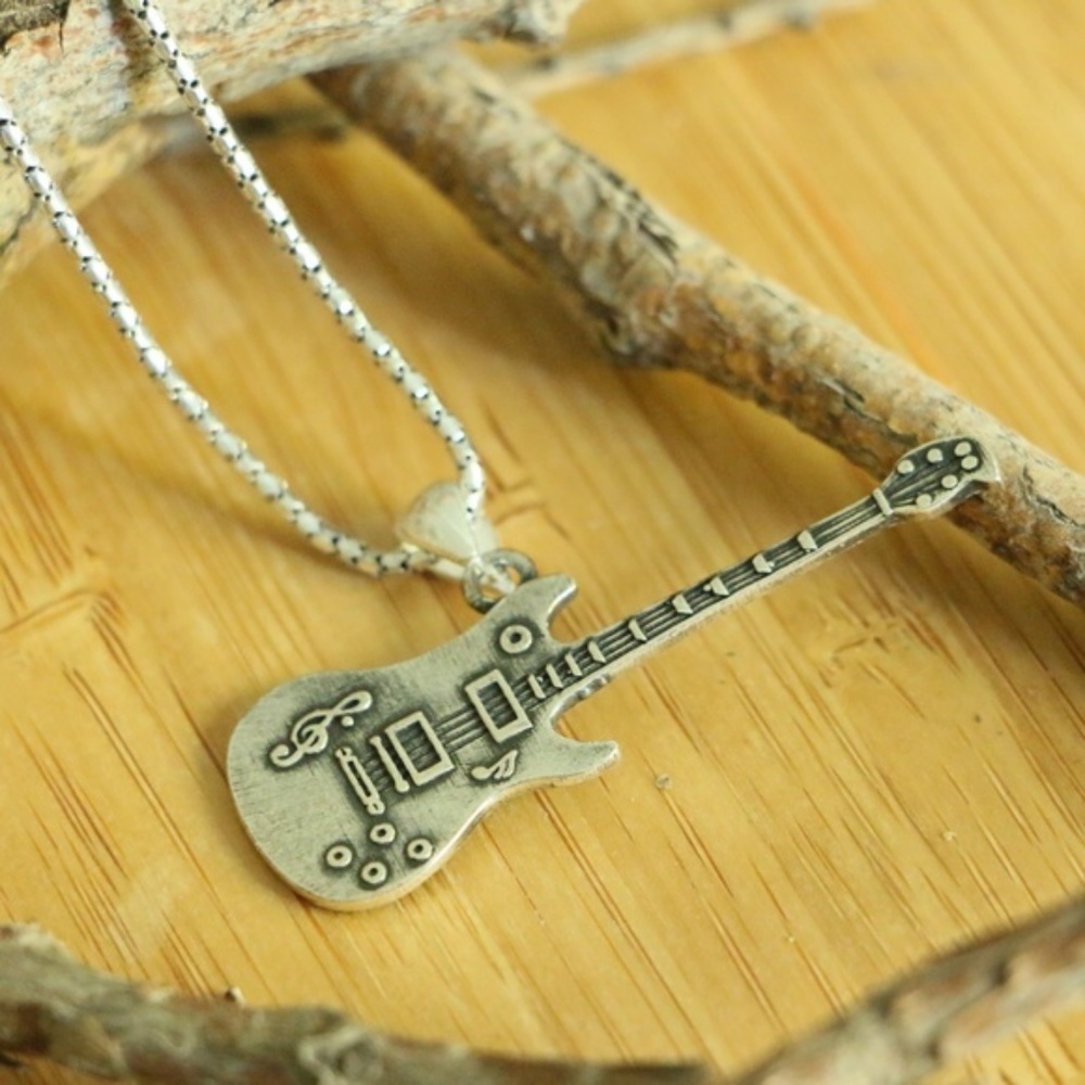 Sterling Silver GUITAR MEN'S SILVER NECKLACE - Picture 3 of 8